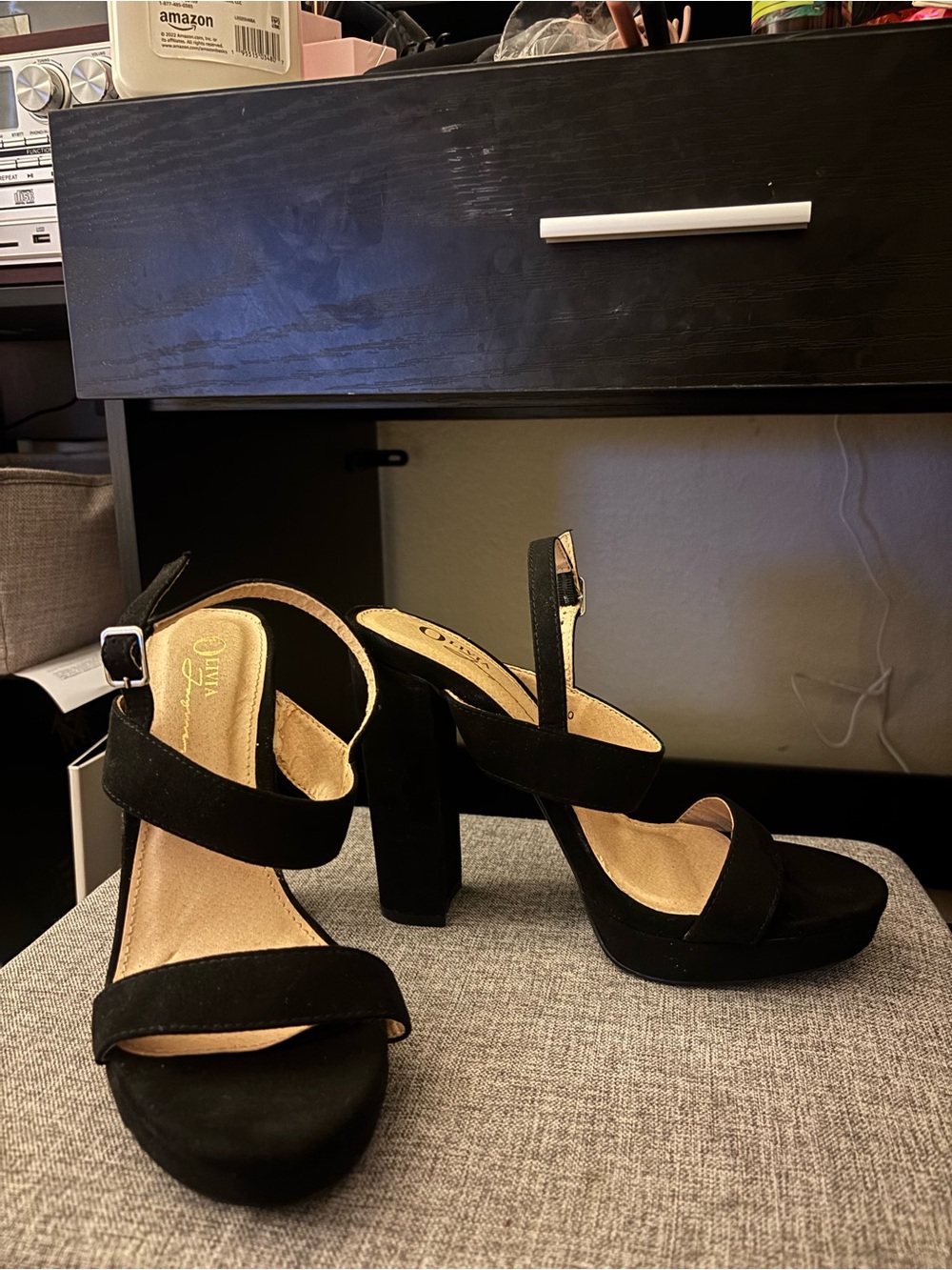 Women’s Black Suede Platform Block Heel Sandals - Elegant Dress Heels